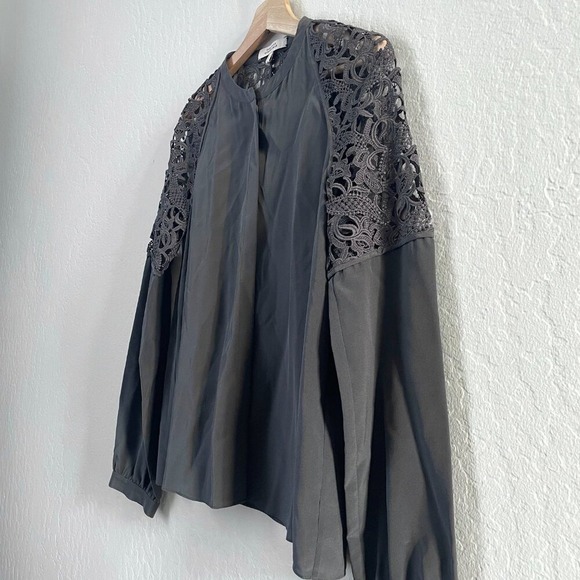 NWT Dorothee Schumacher Silk Button Up Collarless Lace Cut Out Blouse Size 2 / S - Picture 2 of 15
